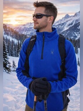 Spyder Blue Quarter Zip Pullover Jacket L | Fleece Lined Athletic Ski Outdoor